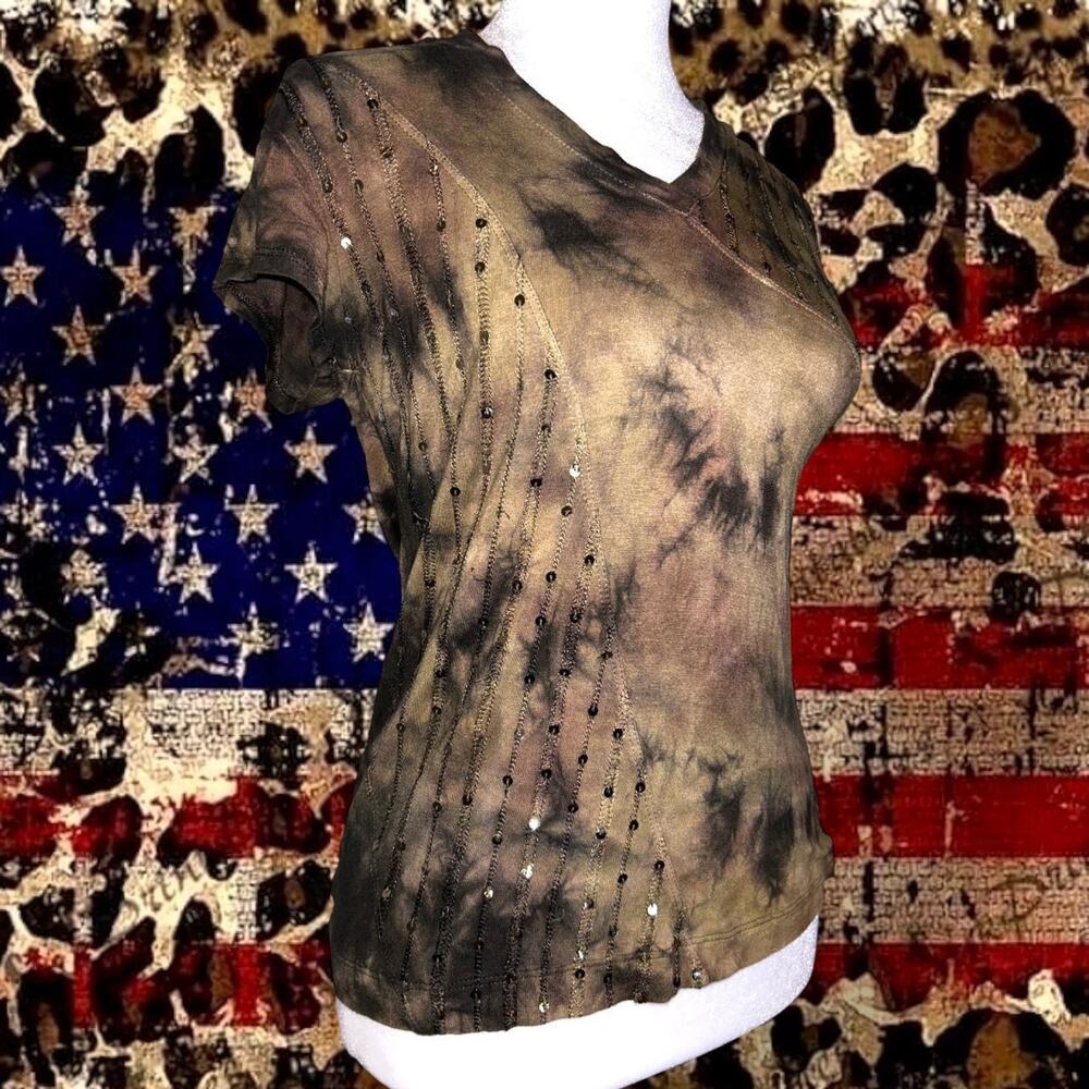 sequin embellished asymmetrical v-neck tie-dye dark Y2K top